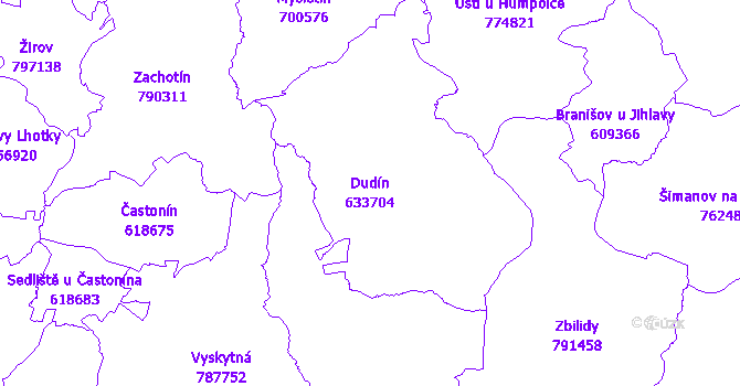Katastrální mapa Dudín - přehledová mapa katastrálního území