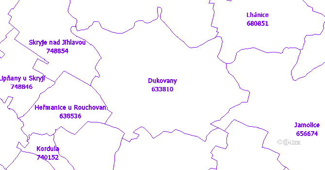Katastrální mapa Dukovany - přehledová mapa katastrálního území