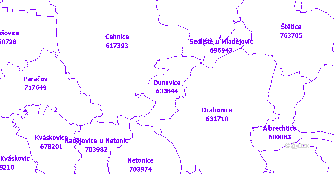 Katastrální mapa Dunovice