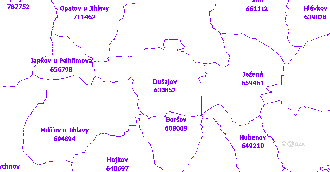 Katastrální mapa Dušejov - přehledová mapa katastrálního území