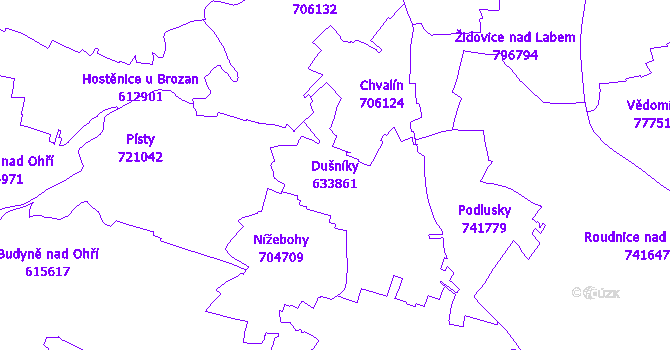 Katastrální mapa Dušníky - přehledová mapa katastrálního území