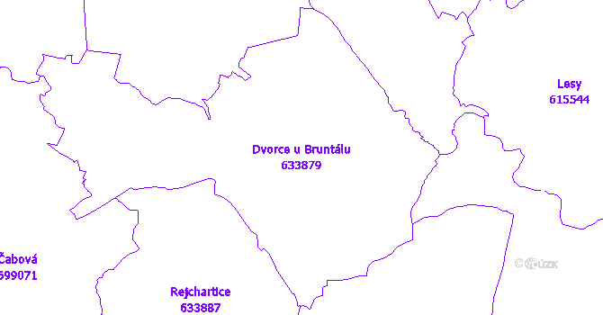 Katastrální mapa Dvorce u Bruntálu - přehledová mapa katastrálního území