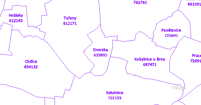 Katastrální mapa Dvorska - přehledová mapa katastrálního území