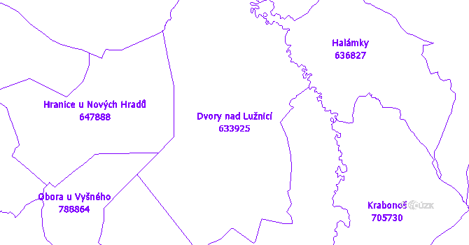 Katastrální mapa Dvory nad Lužnicí - přehledová mapa katastrálního území