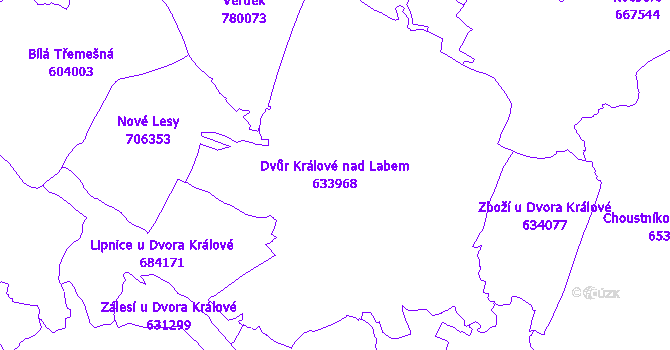 Katastrální mapa Dvůr Králové nad Labem - přehledová mapa katastrálního území