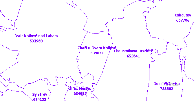 Katastrální mapa Zboží u Dvora Králové - přehledová mapa katastrálního území
