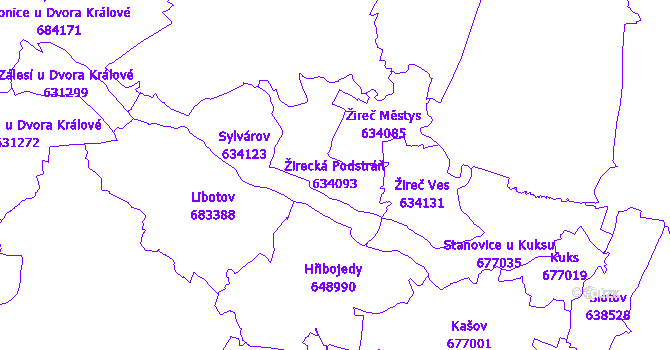 Katastrální mapa Žirecká Podstráň - přehledová mapa katastrálního území