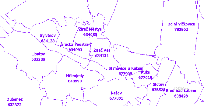 Katastrální mapa Žireč Ves - přehledová mapa katastrálního území