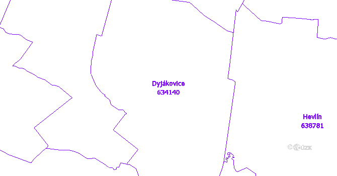 Katastrální mapa Dyjákovice - přehledová mapa katastrálního území
