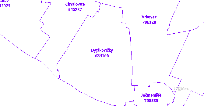 Katastrální mapa Dyjákovičky - přehledová mapa katastrálního území