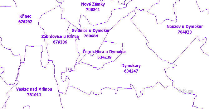 Katastrální mapa Černá Hora u Dymokur - přehledová mapa katastrálního území