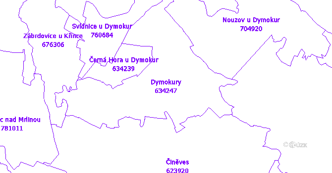 Katastrální mapa Dymokury - přehledová mapa katastrálního území