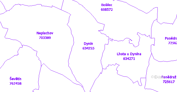 Katastrální mapa Dynín