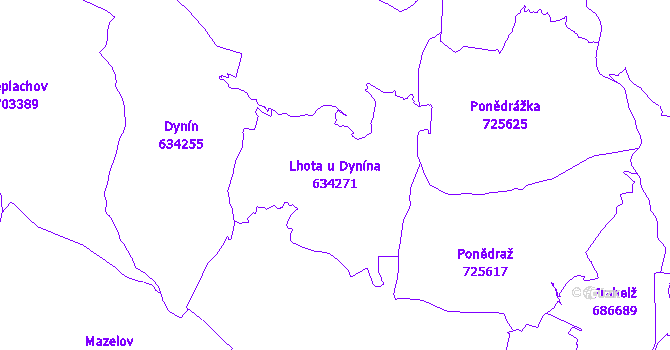 Katastrální mapa Lhota u Dynína - přehledová mapa katastrálního území