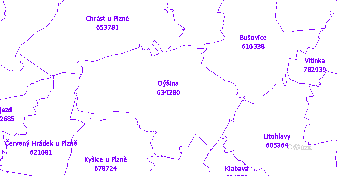 Katastrální mapa Dýšina - přehledová mapa katastrálního území