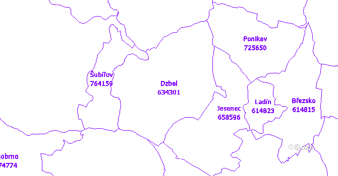 Katastrální mapa Dzbel - přehledová mapa katastrálního území