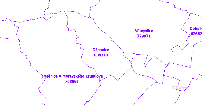 Katastrální mapa Džbánice - přehledová mapa katastrálního území