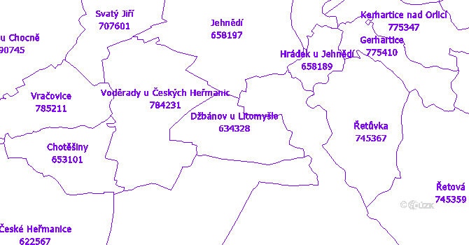 Katastrální mapa Džbánov u Litomyšle - přehledová mapa katastrálního území