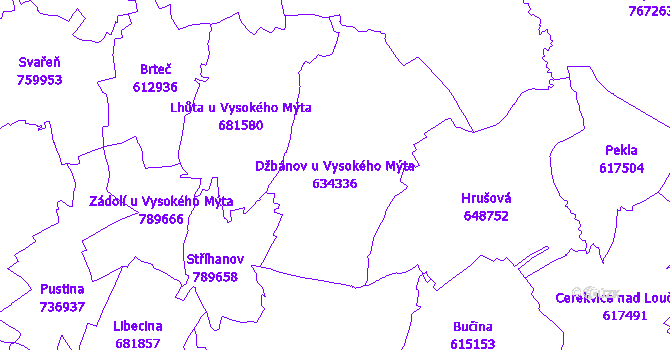 Katastrální mapa Džbánov u Vysokého Mýta - přehledová mapa katastrálního území