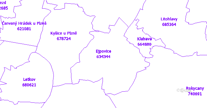 Katastrální mapa Ejpovice - přehledová mapa katastrálního území