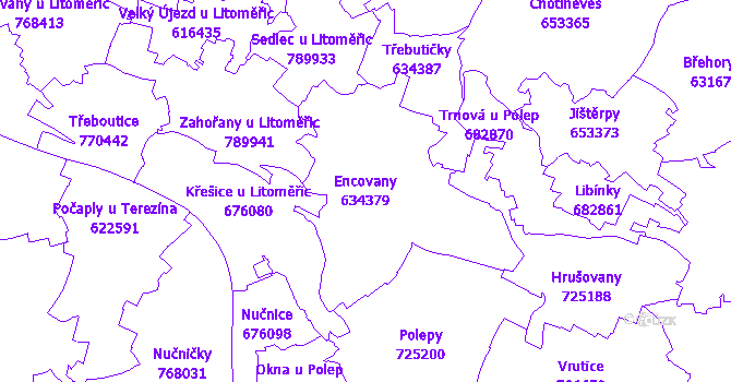 Katastrální mapa Encovany - přehledová mapa katastrálního území