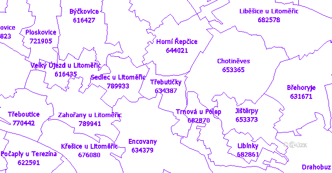 Katastrální mapa Třebutičky