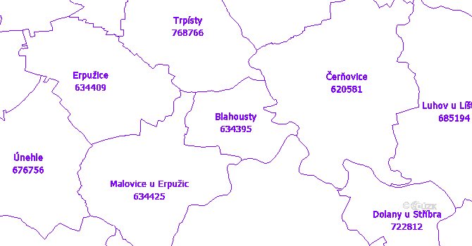 Katastrální mapa Blahousty - přehledová mapa katastrálního území
