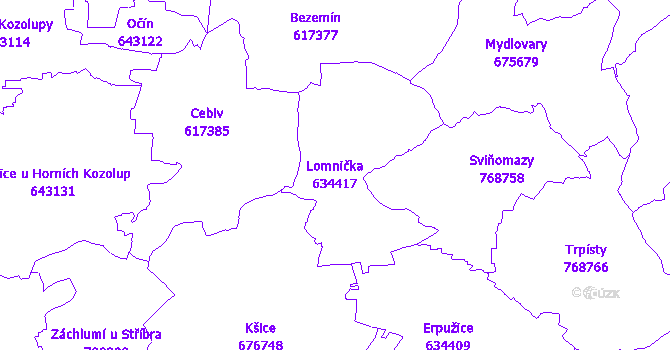 Katastrální mapa Lomnička - přehledová mapa katastrálního území