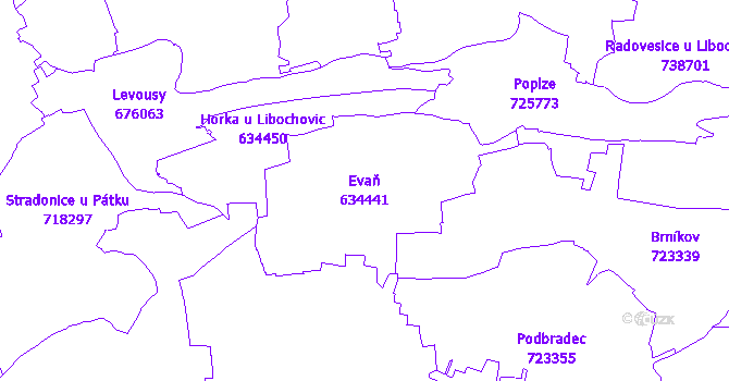 Katastrální mapa Evaň - přehledová mapa katastrálního území