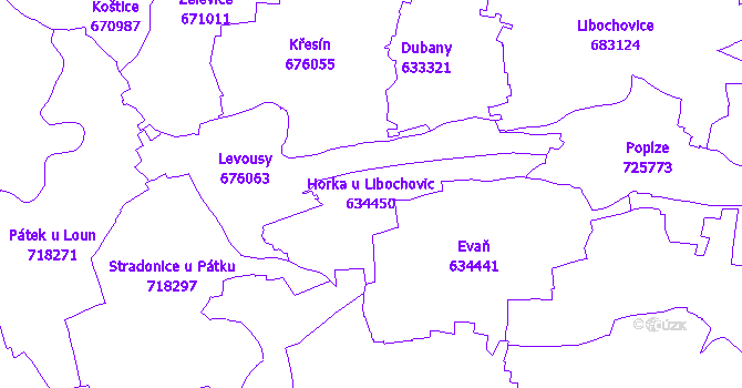 Katastrální mapa Horka u Libochovic - přehledová mapa katastrálního území