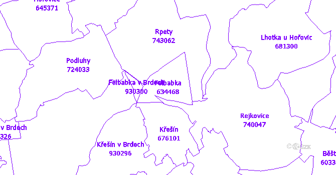 Katastrální mapa Felbabka - přehledová mapa katastrálního území