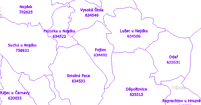 Katastrální mapa Fojtov - přehledová mapa katastrálního území