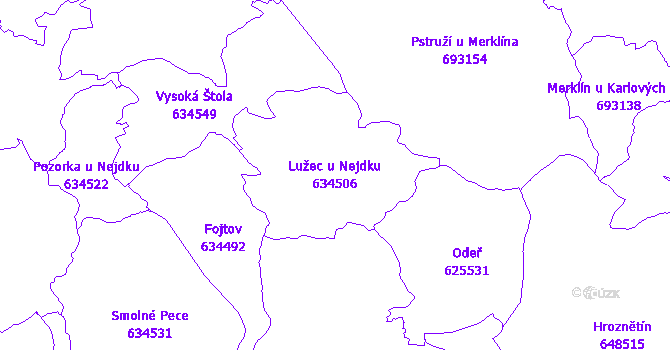 Katastrální mapa Lužec u Nejdku - přehledová mapa katastrálního území