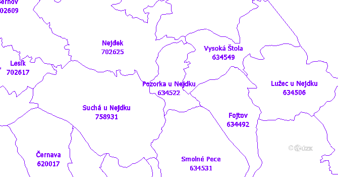 Katastrální mapa Pozorka u Nejdku - přehledová mapa katastrálního území