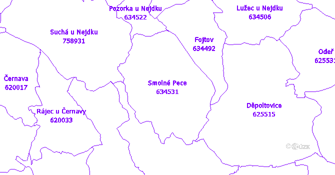 Katastrální mapa Smolné Pece - přehledová mapa katastrálního území