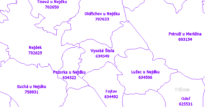Katastrální mapa Vysoká Štola - přehledová mapa katastrálního území