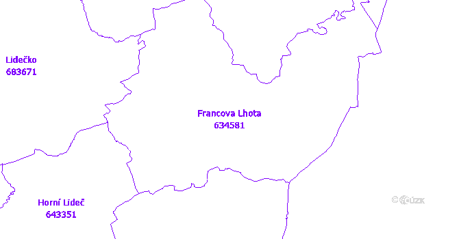 Katastrální mapa Francova Lhota - přehledová mapa katastrálního území