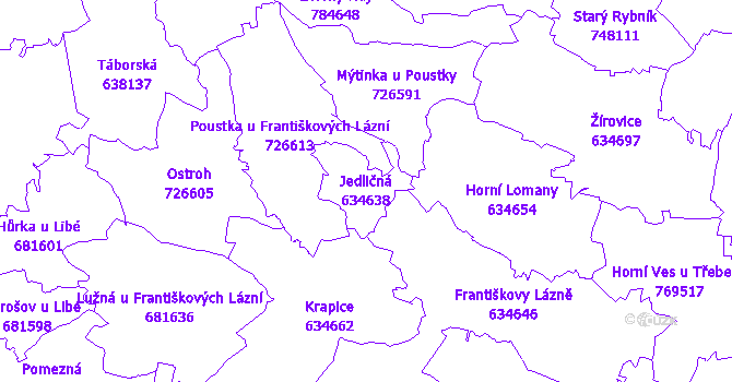 Katastrální mapa Jedličná - přehledová mapa katastrálního území