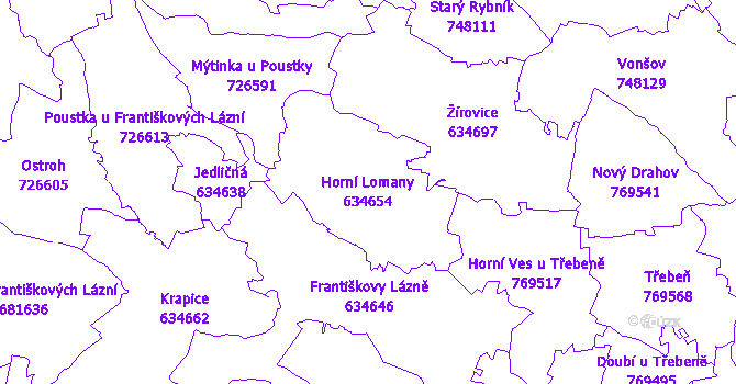 Katastrální mapa Horní Lomany - přehledová mapa katastrálního území