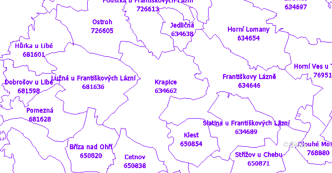 Katastrální mapa Krapice - přehledová mapa katastrálního území