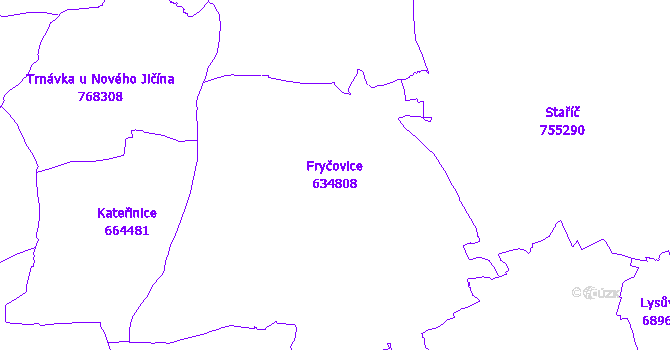 Katastrální mapa Fryčovice - přehledová mapa katastrálního území
