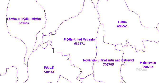 Katastrální mapa Frýdlant nad Ostravicí - přehledová mapa katastrálního území