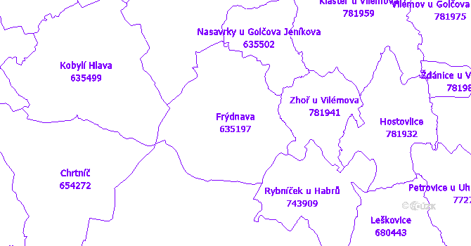 Katastrální mapa Frýdnava - přehledová mapa katastrálního území