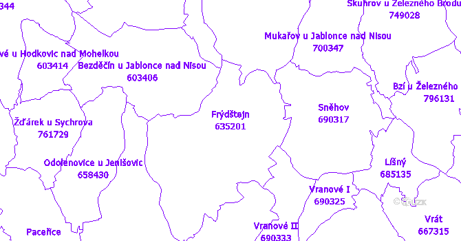 Katastrální mapa Frýdštejn - přehledová mapa katastrálního území