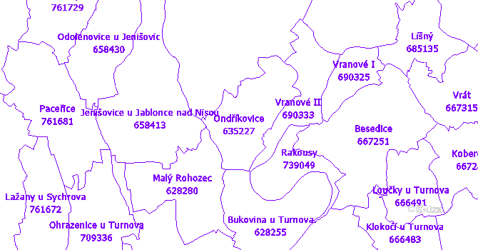 Katastrální mapa Ondříkovice - přehledová mapa katastrálního území
