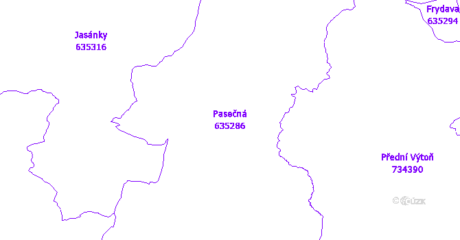Katastrální mapa Pasečná - přehledová mapa katastrálního území