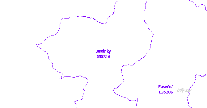 Katastrální mapa Jasánky - přehledová mapa katastrálního území