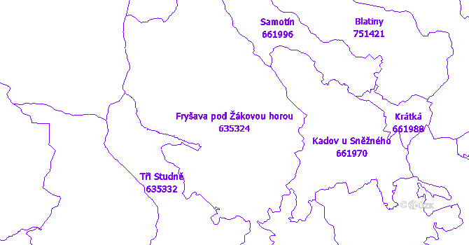 Katastrální mapa Fryšava pod Žákovou horou - přehledová mapa katastrálního území