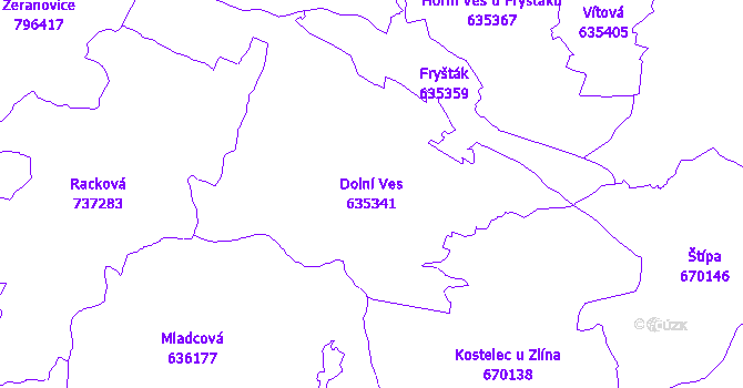 Katastrální mapa Dolní Ves - přehledová mapa katastrálního území