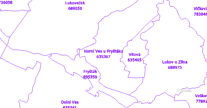 Katastrální mapa Horní Ves u Fryštáku - přehledová mapa katastrálního území